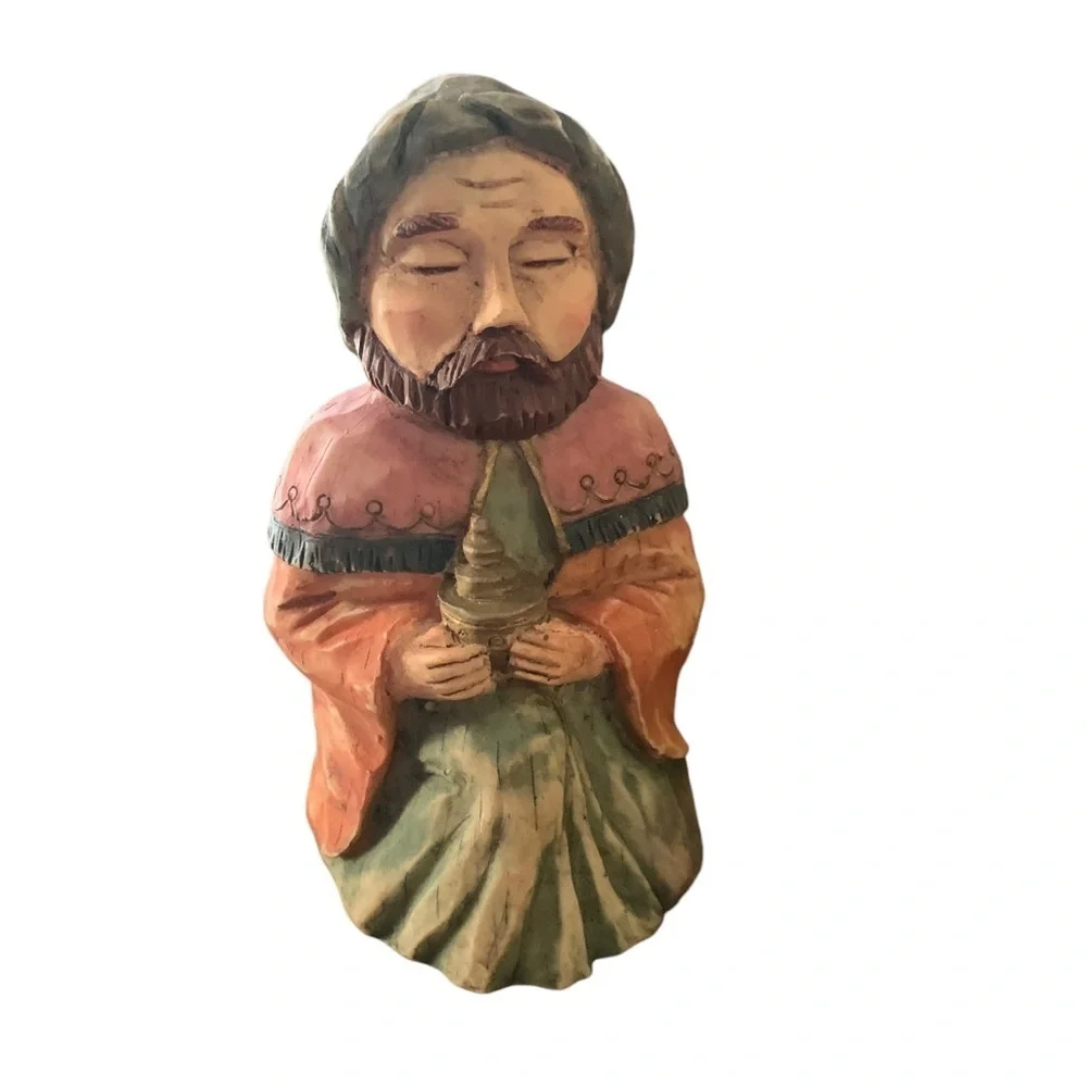 World Market Carved Faux Wood Folk Art Nativity Scene Figures Shelf Sitters 6Pc